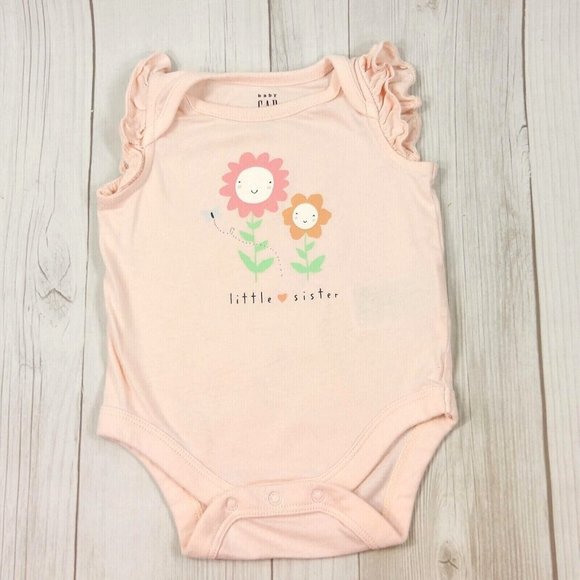 Baby Girl 2 Outfit Summer Bodysuit Set Little Sister Birds Flowers Pink Gold 0-3 - Picture 2 of 10